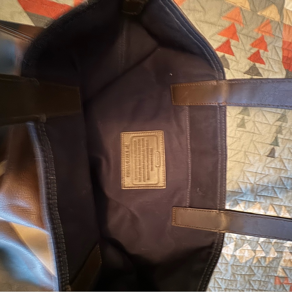 Authentic Coach leather bag dark brown with navy and beige strip No. C1276-70653 - Picture 7 of 10